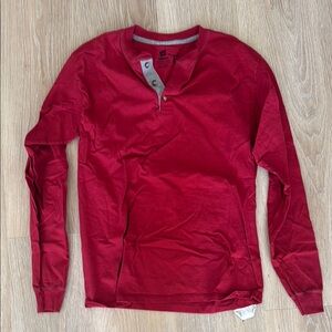 Red Long Sleeve Henley Shirt